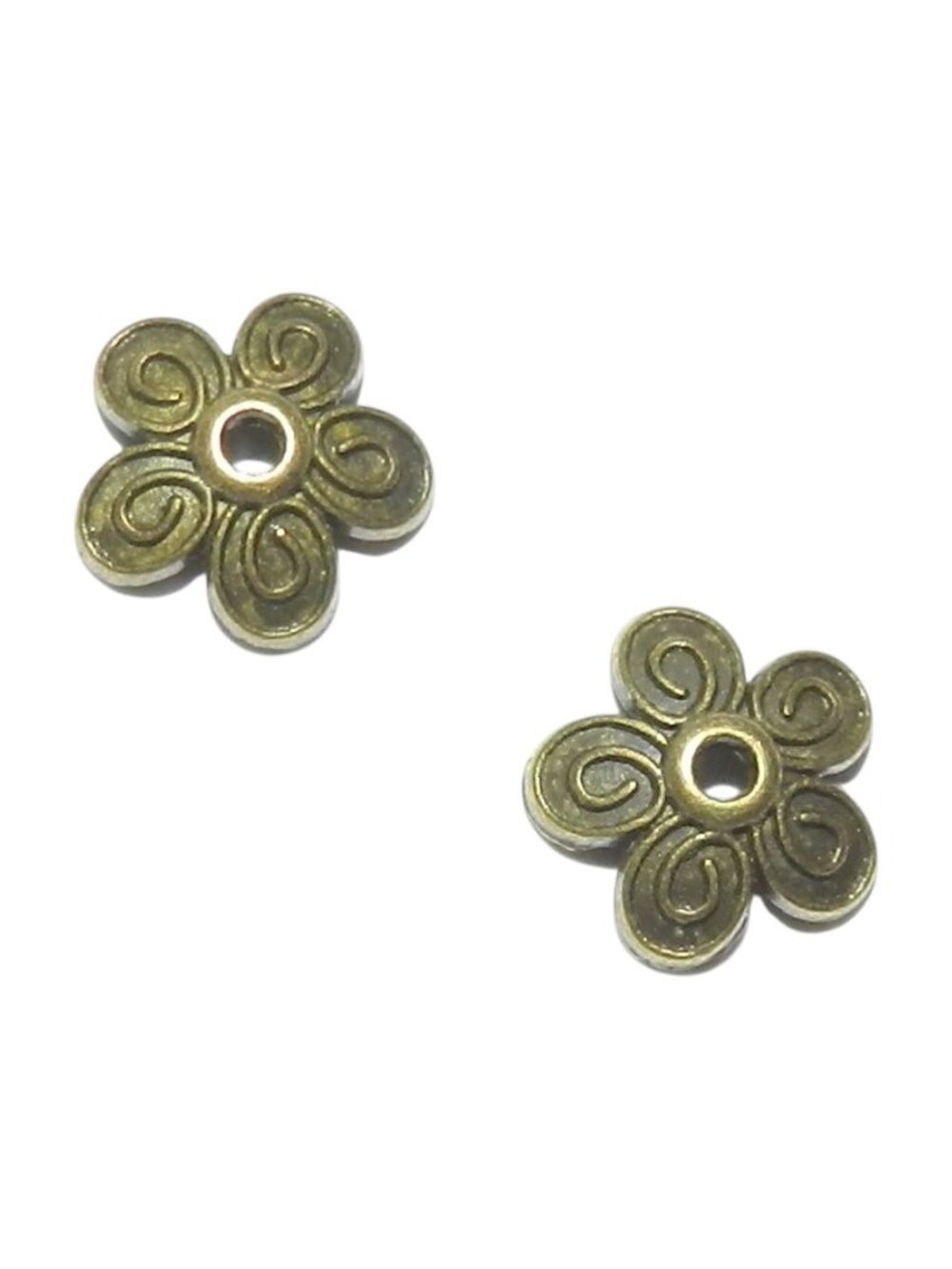 M939 Antiqued Bronze 10mm Round 5-Petal Scalloped Flower Bead Caps 24pc